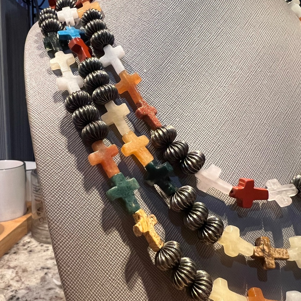 Native American Multi Gemstone Silvertone Beaded … - image 2